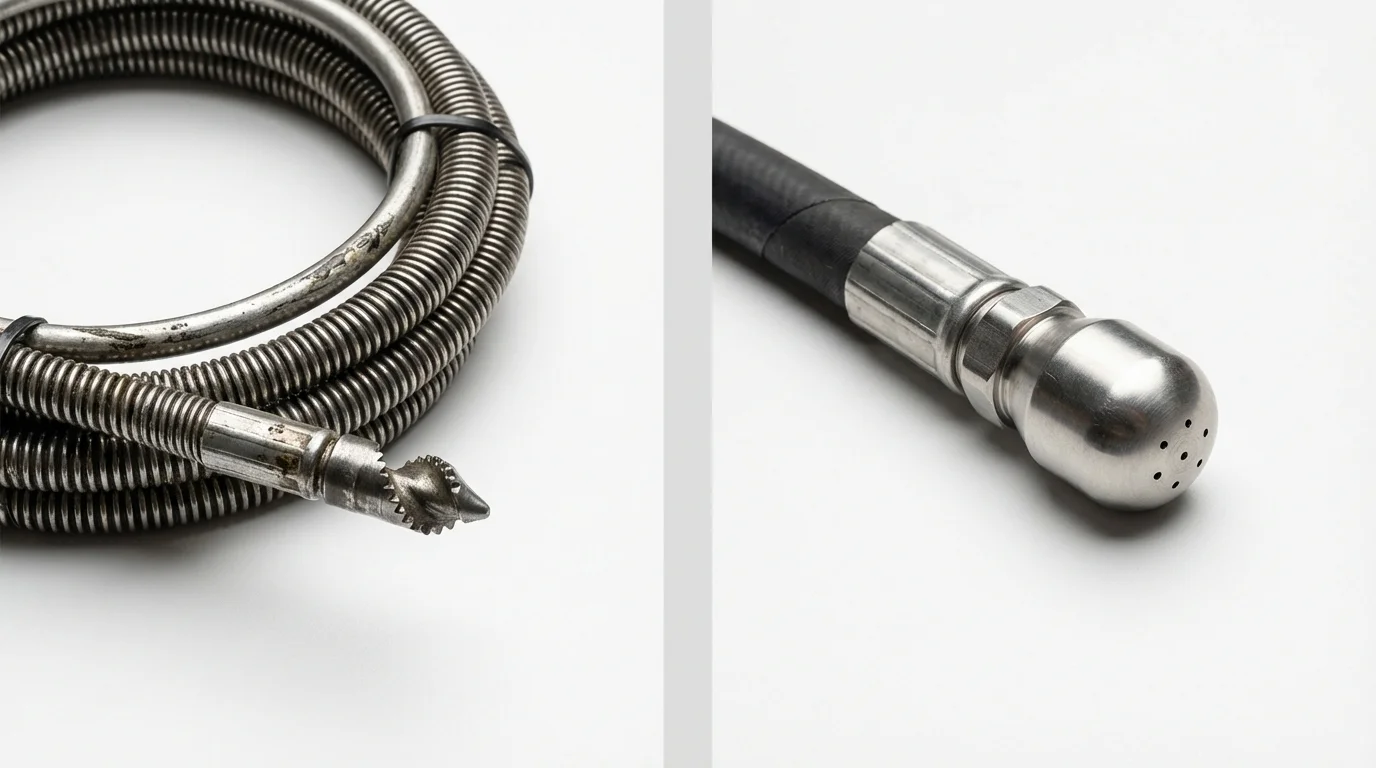Drain snake cable and hydro jetting nozzle used for drain cleaning in Lavaca, AR