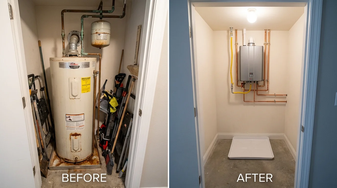 Tank water heater versus wall-mounted tankless unit comparison for Lavaca, AR homeowners