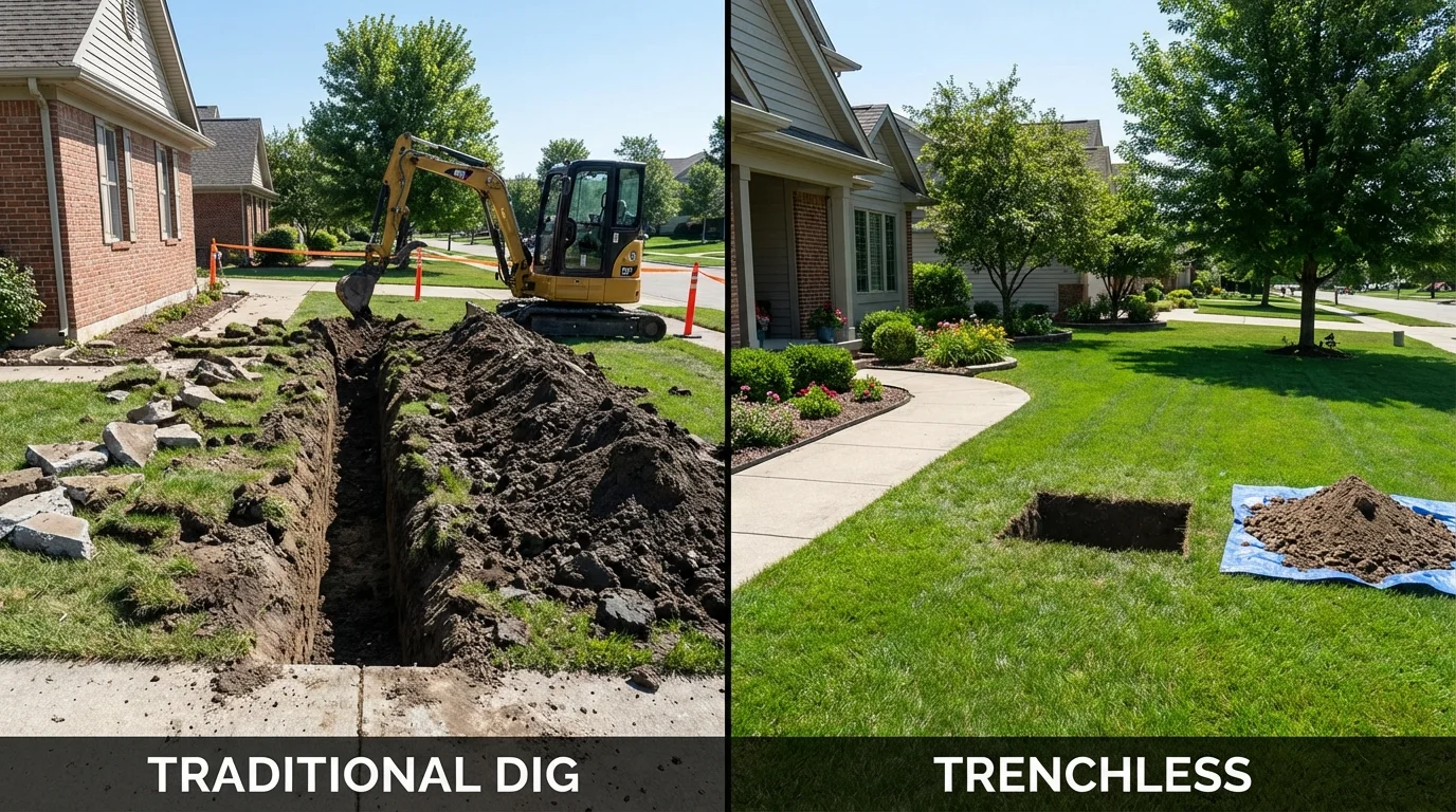 Trenchless sewer repair with minimal yard damage versus traditional excavation in Lavaca, AR